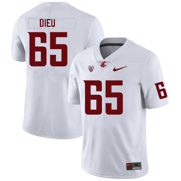 Men #65 Brock Dieu Washington State Cougars College Football Jerseys Sale-White